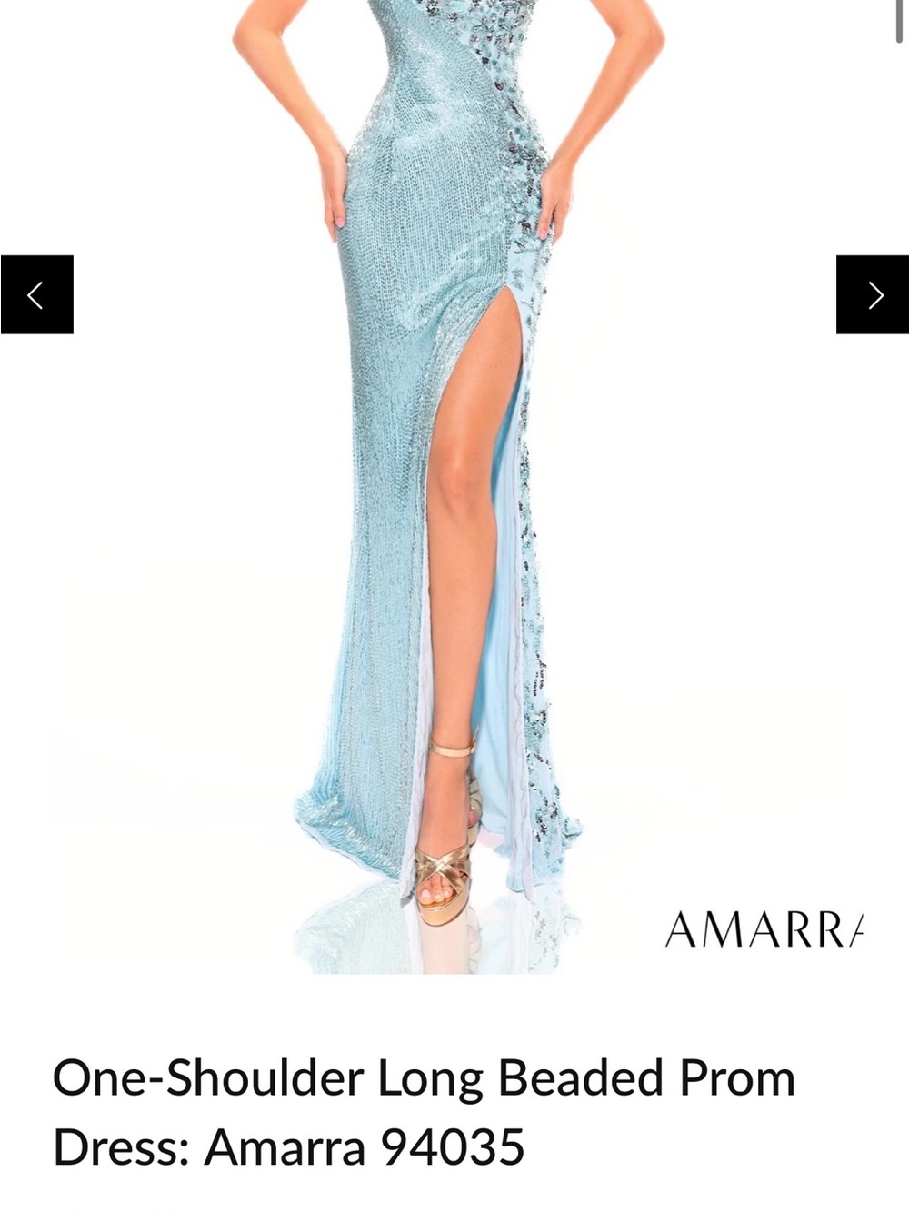 Amarra One-Shoulder Beaded Evening Gown in Light Blue